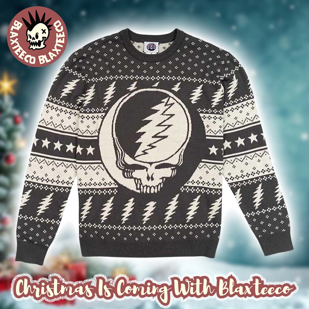 Grateful Dead Steal Your Face Signature Logo Knitted Gray Ugly Christmas Sweater Grateful Dead Steal Your Face Signature Logo Knitted Gray Ugly Christmas Sweater