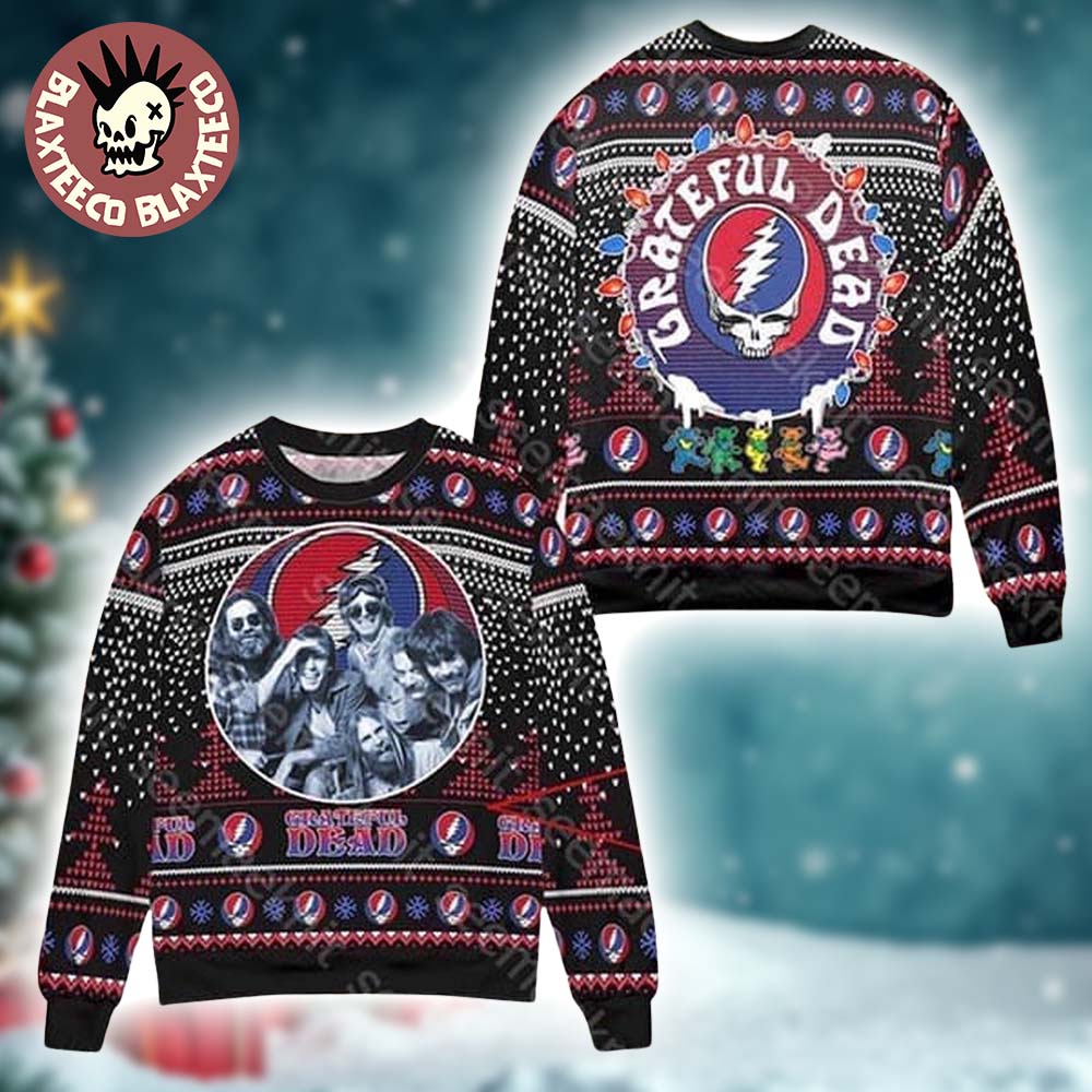 Grateful Dead Stealie Logo With Member Picture Retro Style Ugly Christmas Sweater Grateful Dead Stealie Logo With Member Picture Retro Style Ugly Christmas Sweater