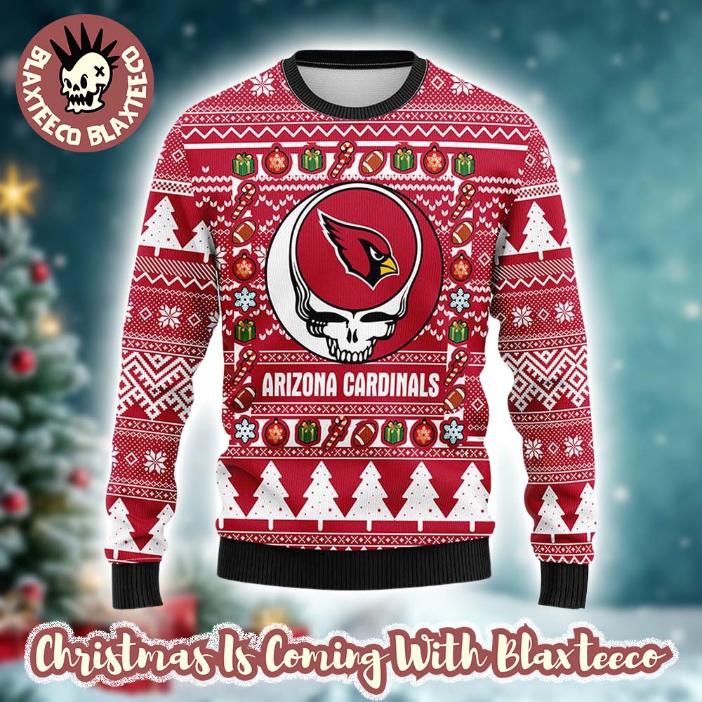 Grateful Dead X NFL Arizona Cardinals Stealie Logo Ugly Christmas Sweater Grateful Dead X NFL Arizona Cardinals Stealie Logo Ugly Christmas Sweater