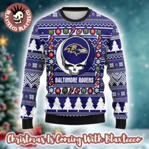 Grateful Dead X NFL Baltimore Ravens Stealie Logo Ugly Christmas Sweater