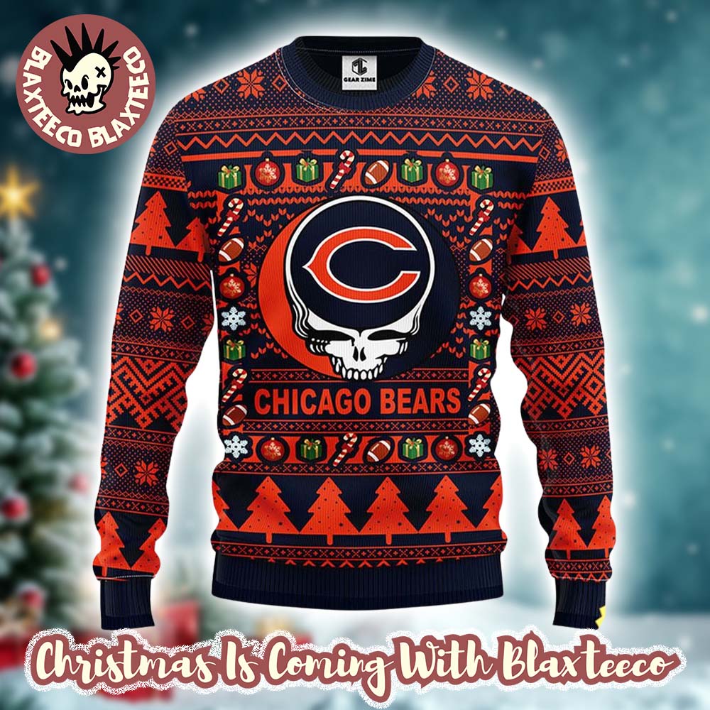 Grateful Dead X NFL Chicago Bears Stealie Logo Ugly Christmas Sweater Grateful Dead X NFL Chicago Bears Stealie Logo Ugly Christmas Sweater