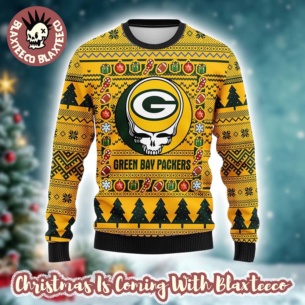Grateful Dead X NFL Green Bay Packers Stealie Logo Ugly Christmas Sweater Grateful Dead X NFL Green Bay Packers Stealie Logo Ugly Christmas Sweater