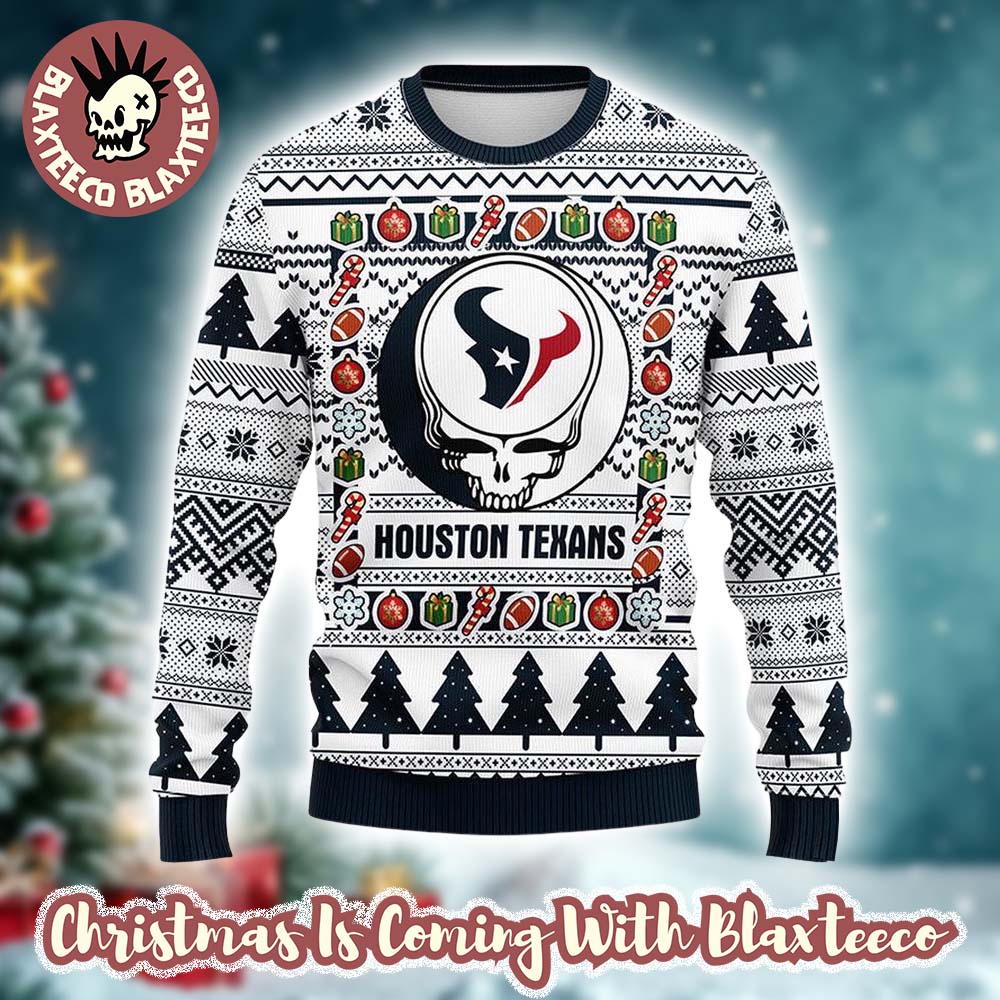 Grateful Dead X NFL Houston Texans Stealie Logo Ugly Christmas Sweater Grateful Dead X NFL Houston Texans Stealie Logo Ugly Christmas Sweater
