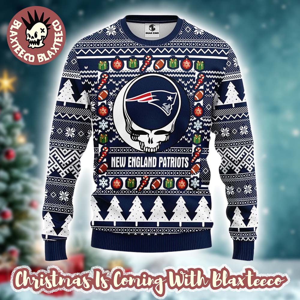 Grateful Dead X NFL New England Patriots Stealie Logo Ugly Christmas Sweater Grateful Dead X NFL New England Patriots Stealie Logo Ugly Christmas Sweater