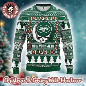 Grateful Dead X NFL New York Jets Stealie Logo Ugly Christmas Sweater