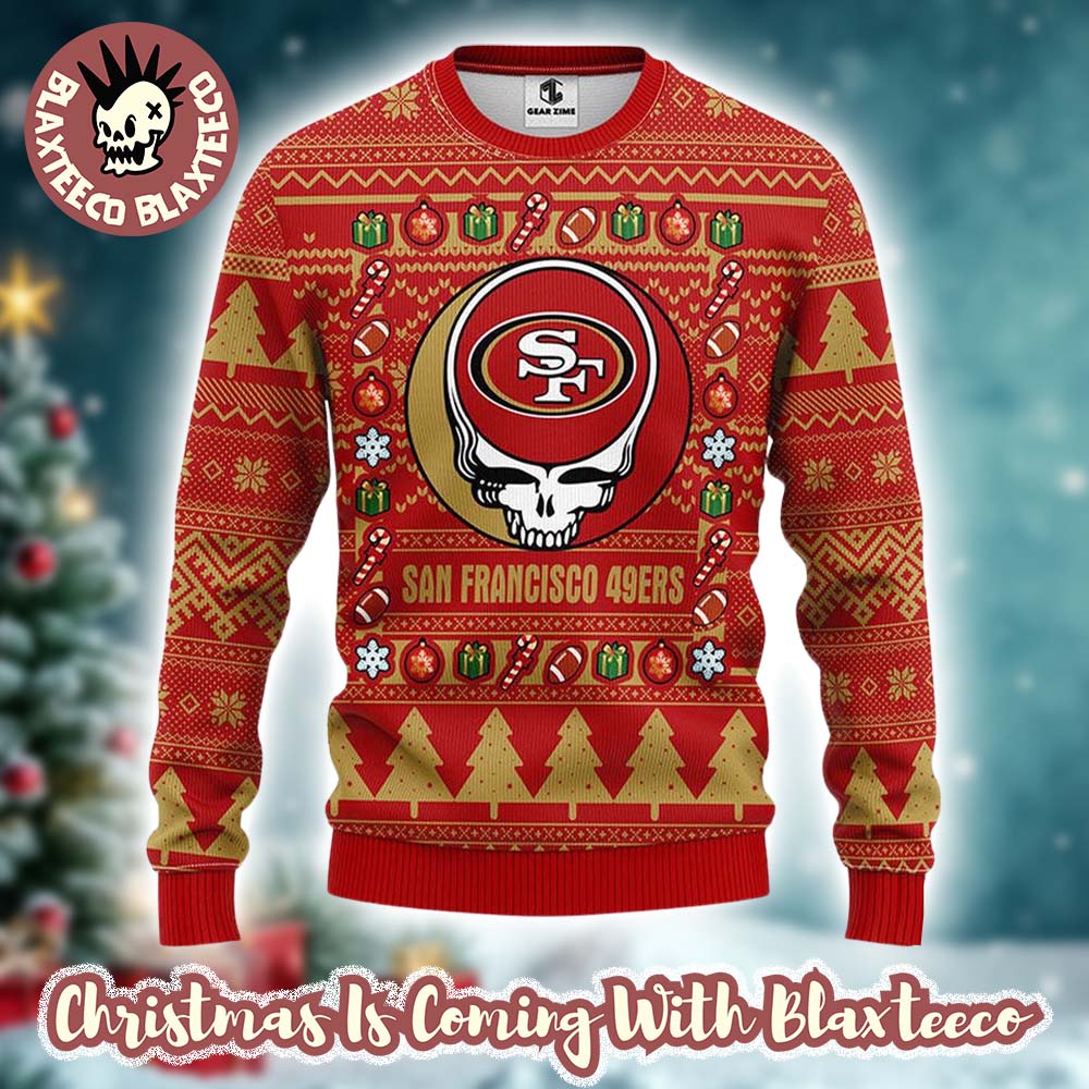 Grateful Dead X NFL San Francisco 49ers Stealie Logo Ugly Christmas Sweater Grateful Dead X NFL San Francisco 49ers Stealie Logo Ugly Christmas Sweater