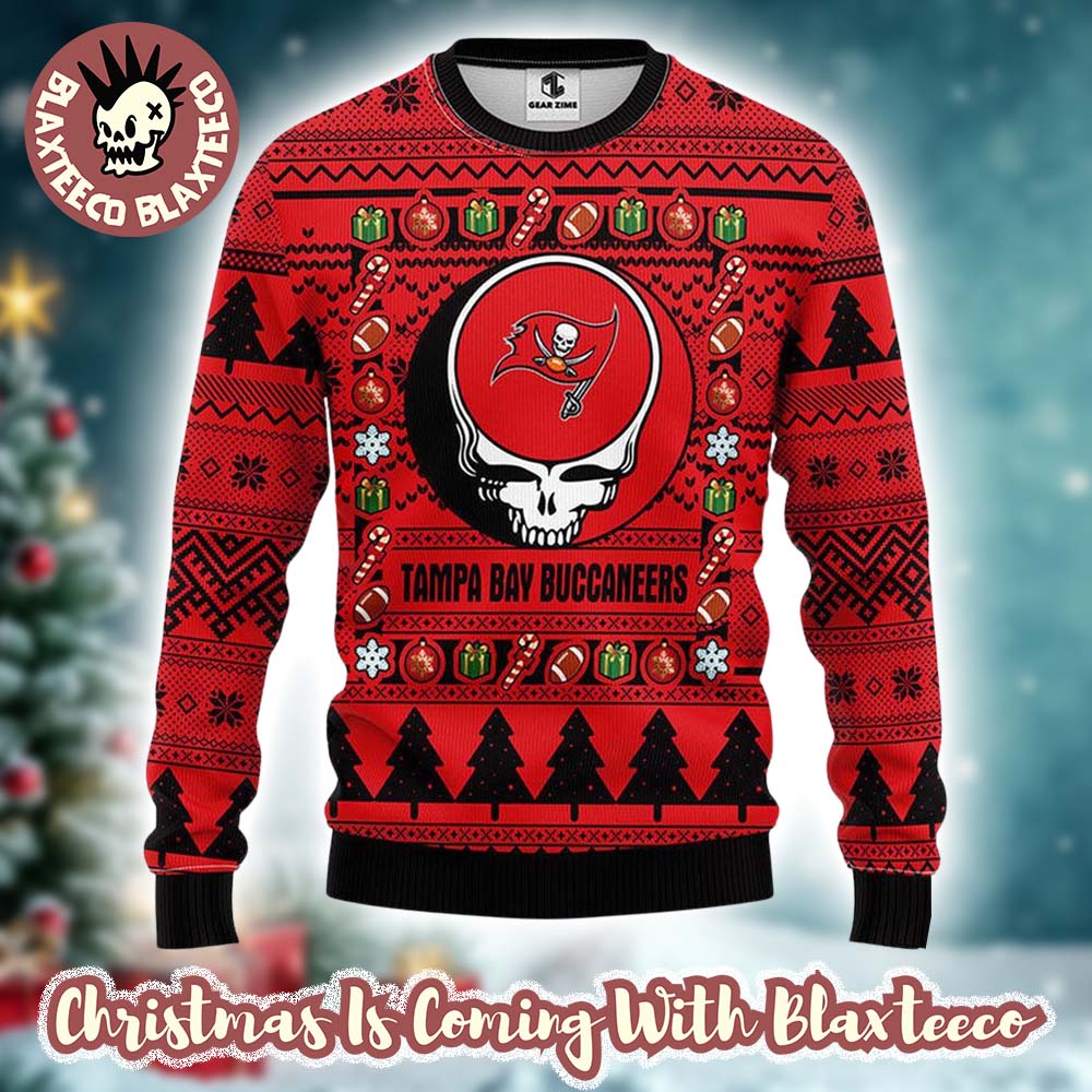 Grateful Dead X NFL Tampa Bay Buccaneers Stealie Logo Ugly Christmas Sweater Grateful Dead X NFL Tampa Bay Buccaneers Stealie Logo Ugly Christmas Sweater