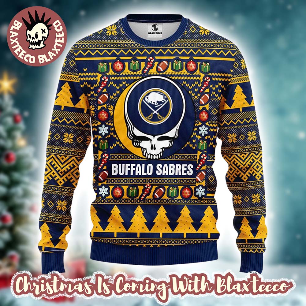 Grateful Dead X NHL Buffalo Sabres Stealie Logo Ugly Christmas Sweater Grateful Dead X NHL Buffalo Sabres Stealie Logo Ugly Christmas Sweater