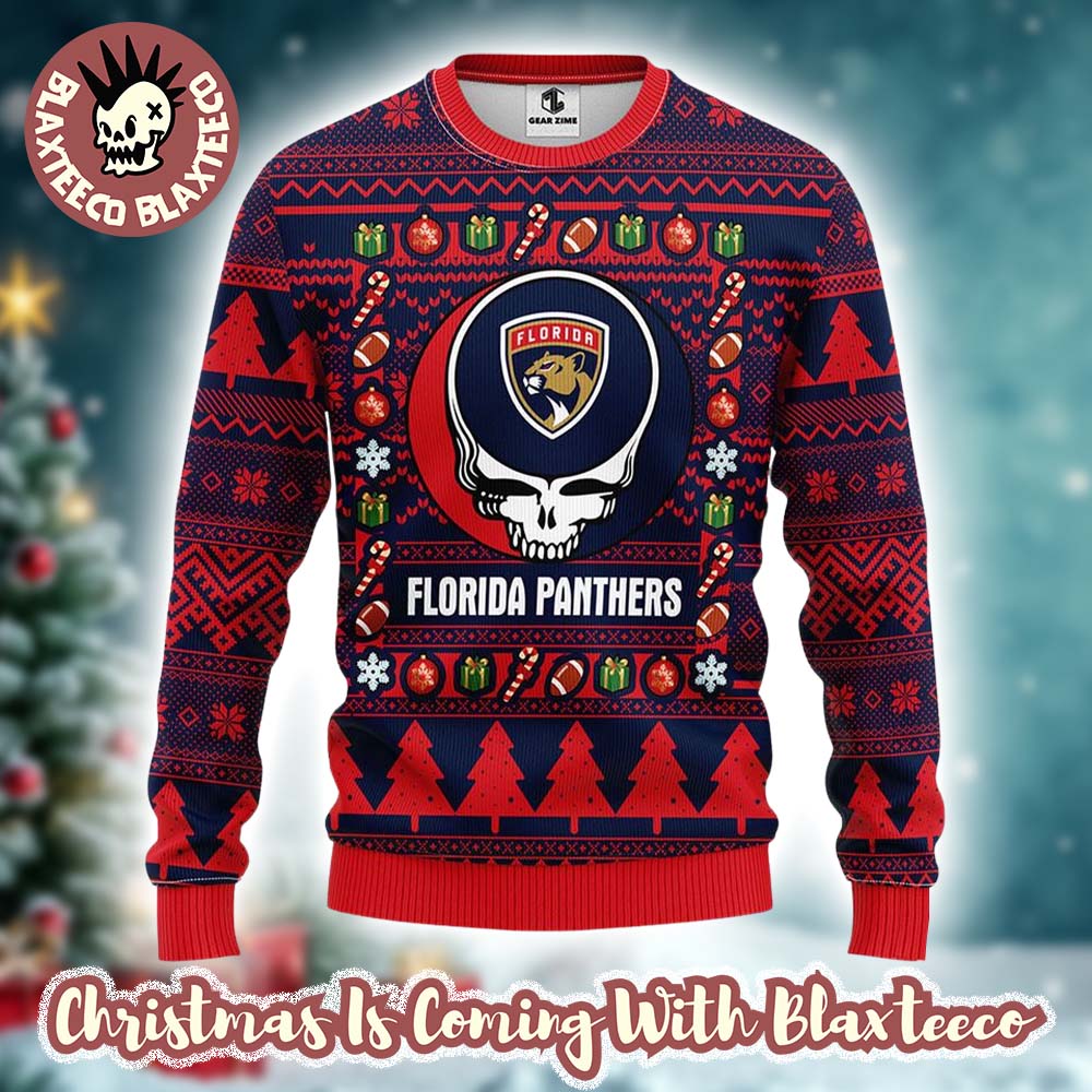Grateful Dead X NHL Florida Panthers Stealie Logo Ugly Christmas Sweater Grateful Dead X NHL Florida Panthers Stealie Logo Ugly Christmas Sweater