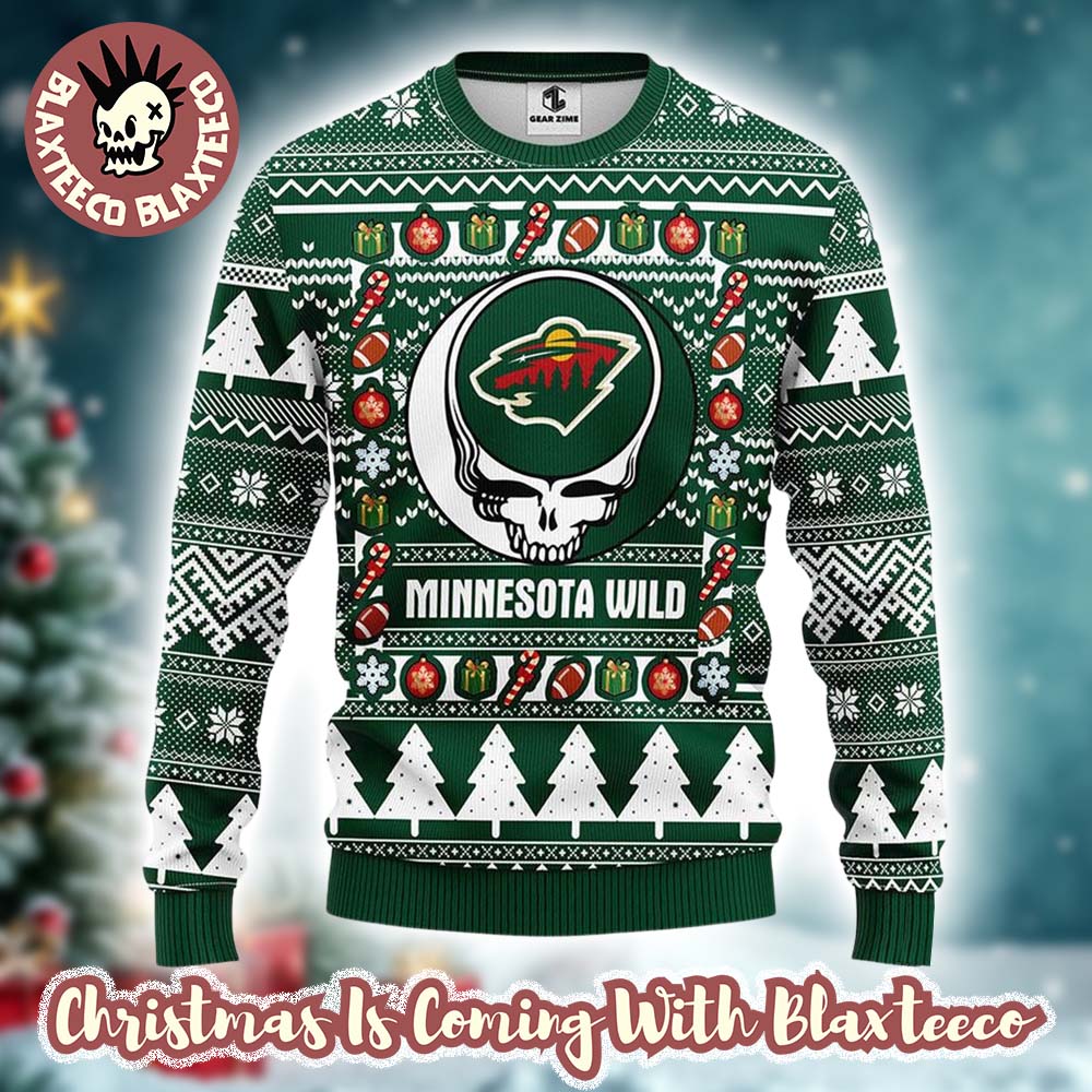 Grateful Dead X NHL Minnesota Wild Stealie Logo Ugly Christmas Sweater Grateful Dead X NHL Minnesota Wild Stealie Logo Ugly Christmas Sweater