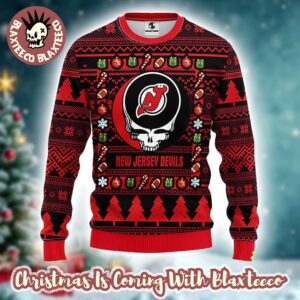 Grateful Dead X NHL New Jersey Devils Stealie Logo Ugly Christmas Sweater