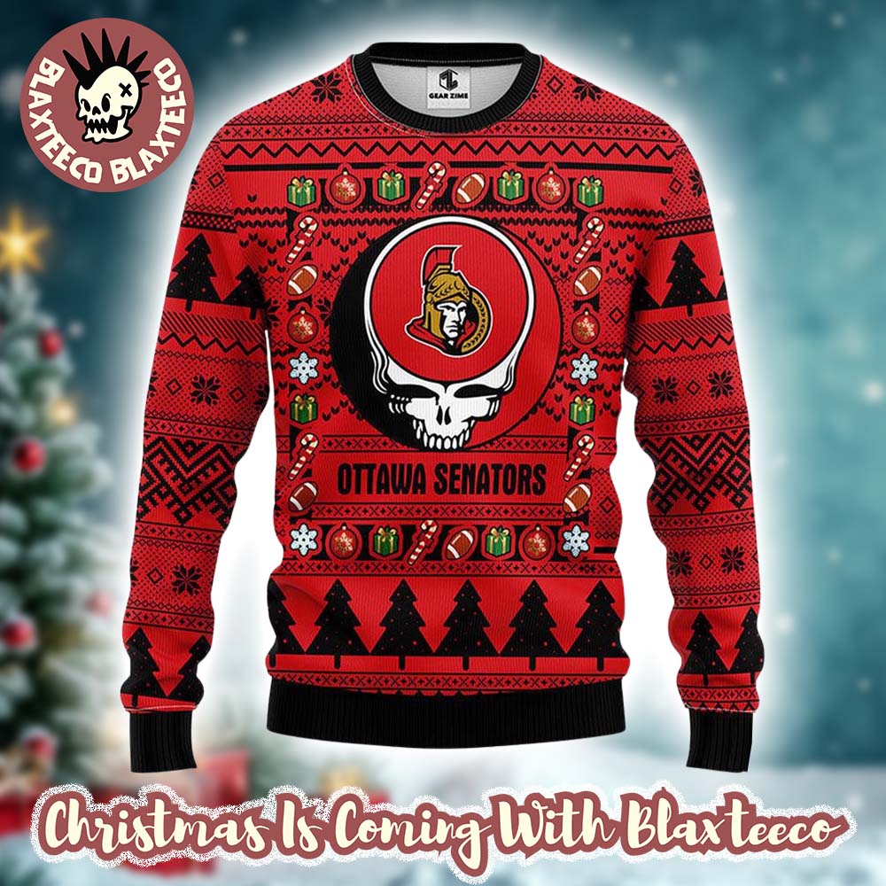 Grateful Dead X NHL Ottawa Senators Stealie Logo Ugly Christmas Sweater Grateful Dead X NHL Ottawa Senators Stealie Logo Ugly Christmas Sweater