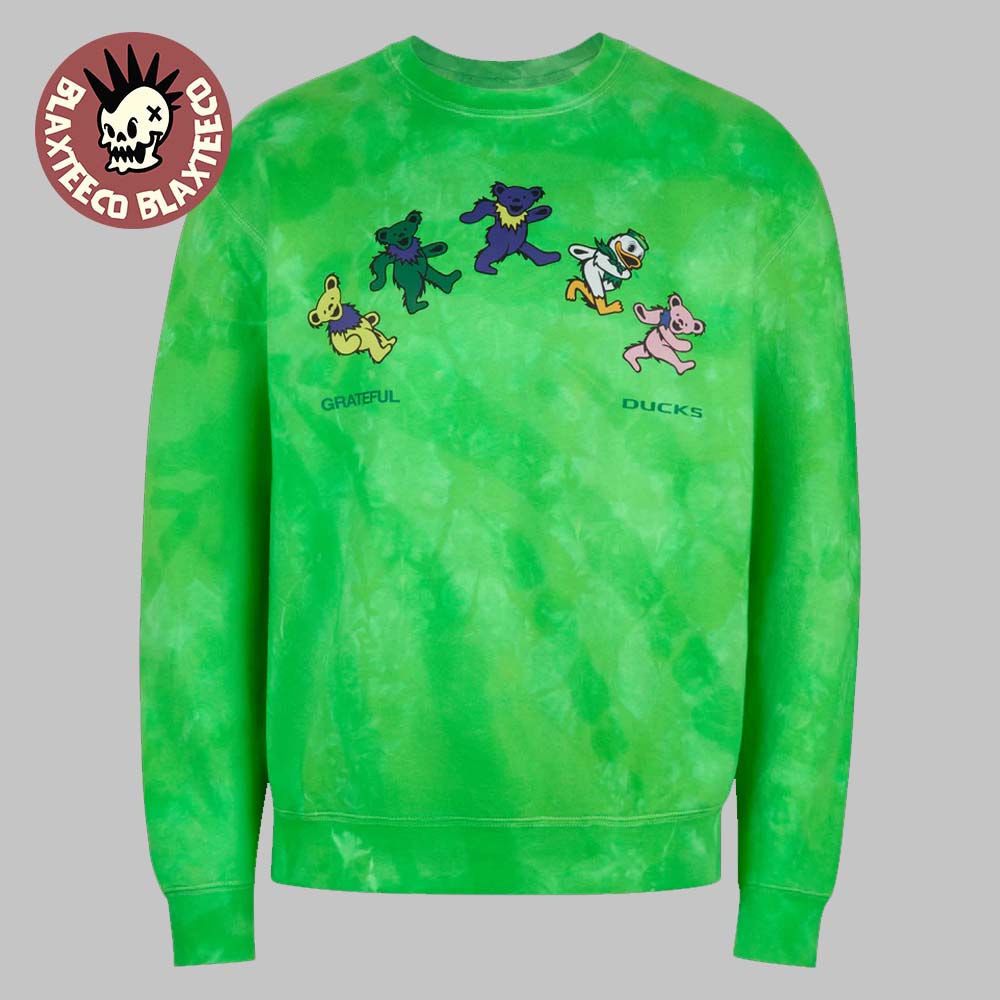 Grateful Dead X Oregon Ducks X Nike Grateful Ducks Rainbow Dancing Bear Tie Dye Crewneck Sweater Grateful Dead X Oregon Ducks X Nike Grateful Ducks Rainbow Dancing Bear Tie Dye Crewneck Sweater
