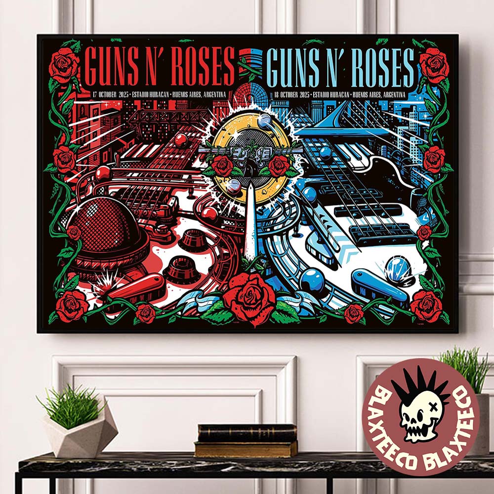 Guns N Roses Argentina 2025 Night 1 And 2 Combined Venue Poster At Estadio Huracan On October 17 And 18 2025 Landscape Poster Canvas Guns N Roses Argentina 2025 Night 1 And 2 Combined Venue Poster At Estadio Huracan On October 17 And 18 2025 Landscape Poster Canvas