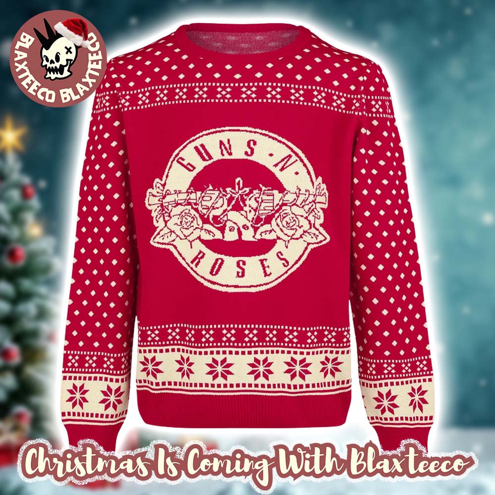 Guns N Roses Big Logo With Snowflakes Pattern Knitted Red Christmas Ugly Sweater Guns N Roses Big Logo With Snowflakes Pattern Knitted Red Christmas Ugly Sweater
