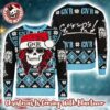 Guns N Roses Iconic Skull Logo Band Wearing Santa Hats Blue Uglty Christmas Sweater