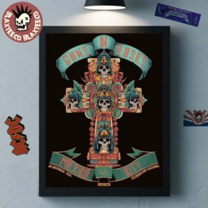 Guns N Roses Mexico City 2025 Event Poster At Estadio GNP Seguros On 8 November 2025 Aztec Skull Cross Home Decor Poster Canvas