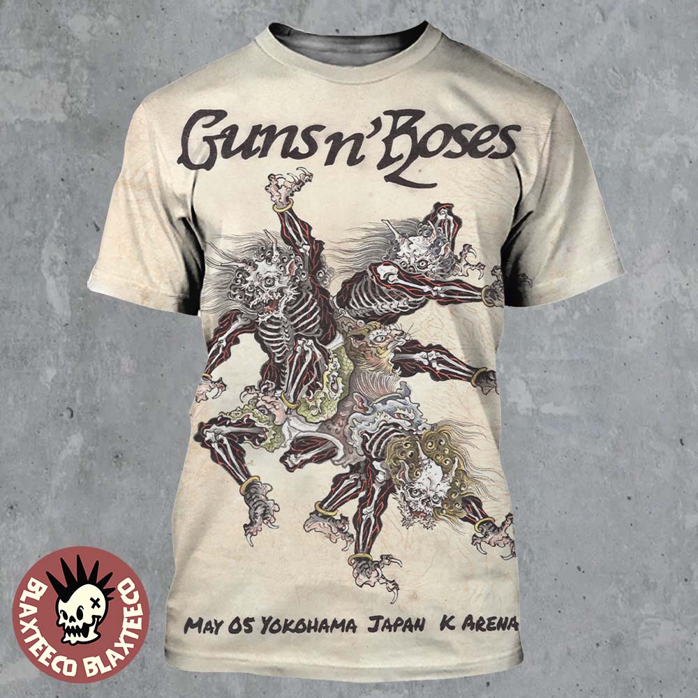Guns N Roses Poster For Show In Yokohama Japan At K Arena On May 5 2025 Lithograph Yokai Oni Artwork All Over Print Shirt