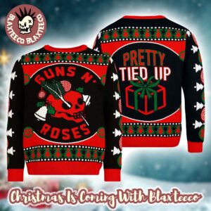 Guns N Roses Pretty Tied Up Festive Skull and Holly Logo 2025 Holiday Sweater Christmas Jumper