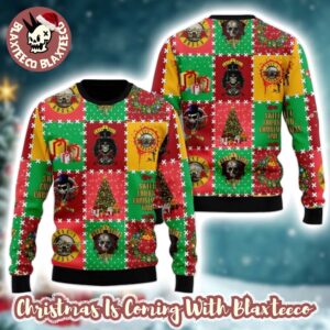 Guns N Roses Sweet Child O Christmas Time Knitted Checker Board Pattern Holiday Theme Christmas Ugly Sweater
