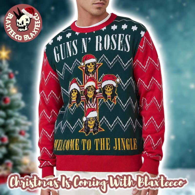 Guns N Roses Welcome To The Jingle Cross Xmas Holiday Logo Ugly Christmas Sweater kM1pR tlptzt.jpg