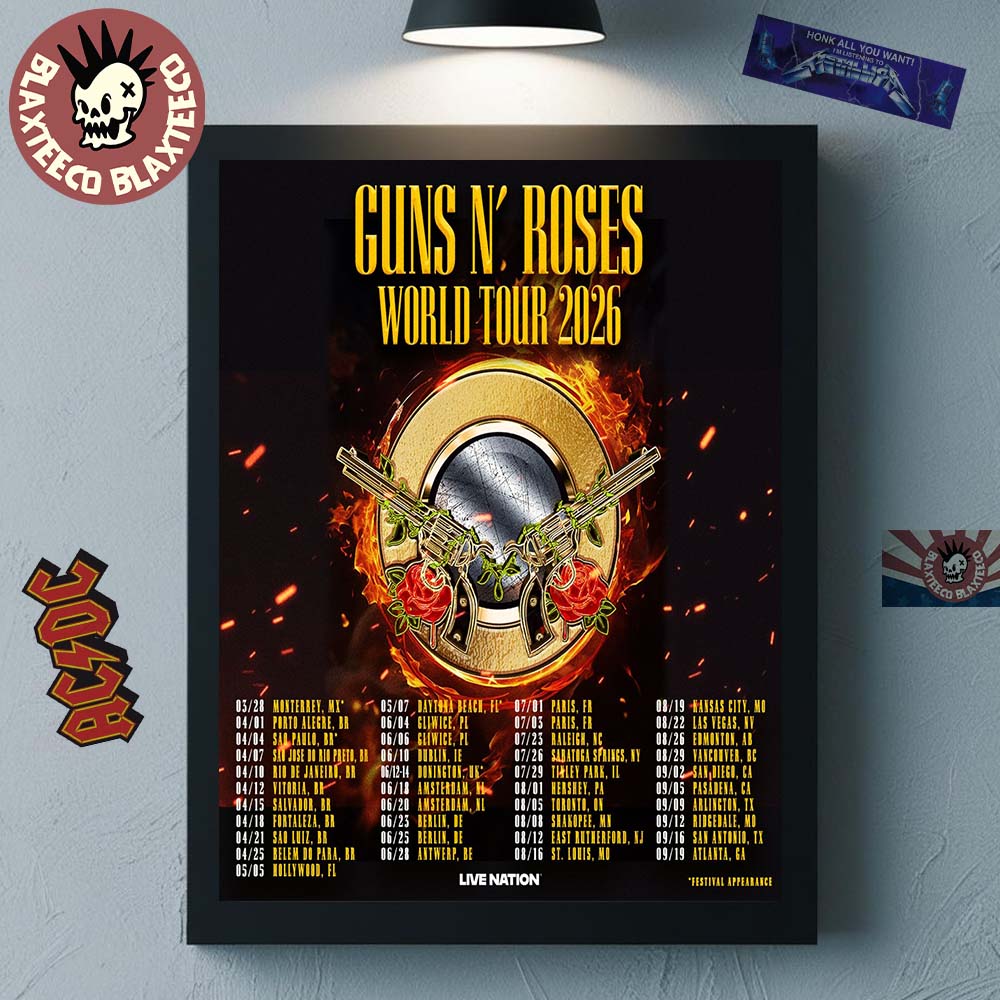 Guns N Roses World Tour 2026 Schedule Dates Home Decor Poster Canvas