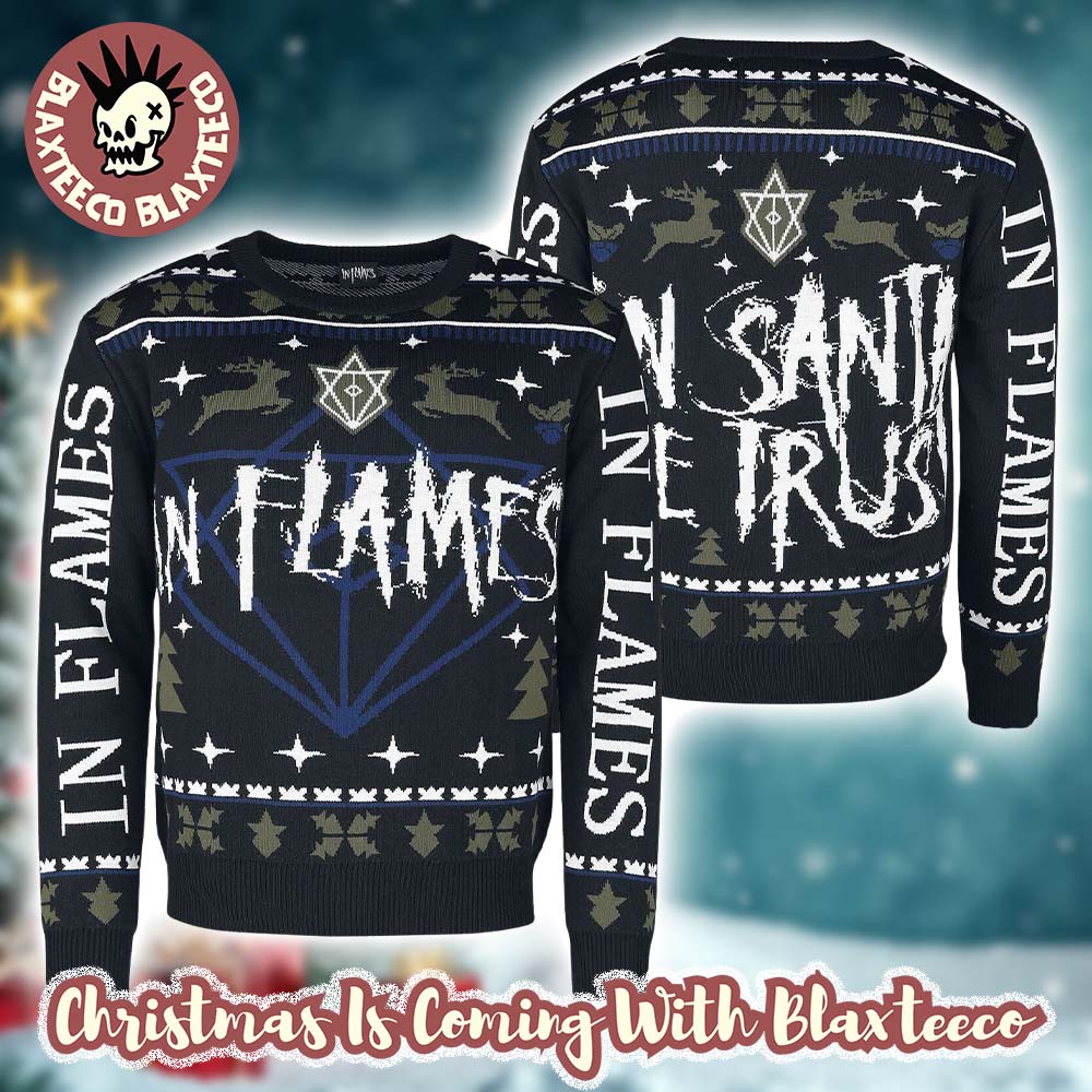 In Flames In Santa We Trust Big Logo Bravado Holiday Christmas Sweater