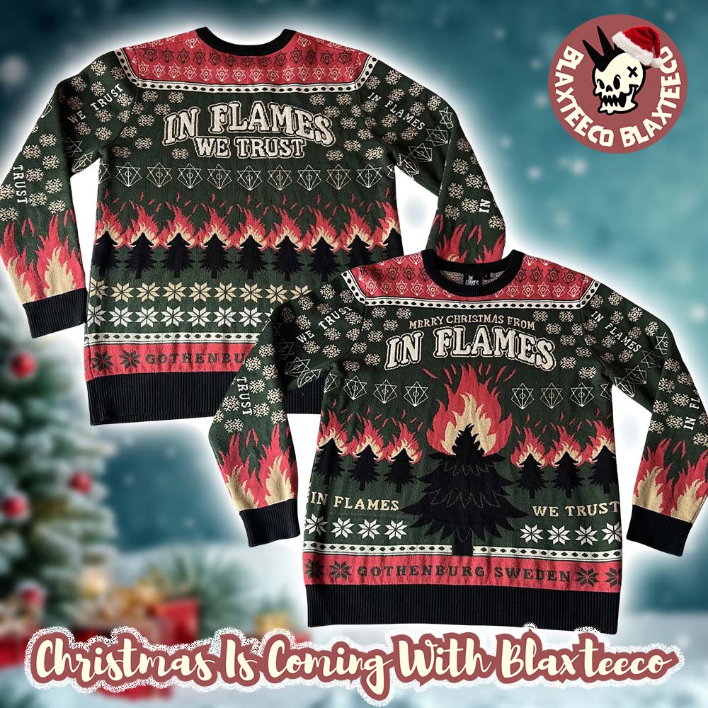 In Flames Merry Christmas From In Flames Gothenburg Sweden In Flames We Trust Vintage Holiday Ugly Christmas Sweater