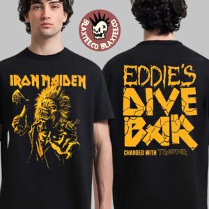 Iron Maiden Eddie’s Dive Bar Charged With Trooper 2025 Run For Your Lives World Tour Merch Two Sided Unisex T-Shirt
