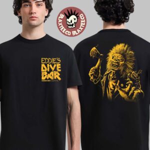 Iron Maiden Eddie’s Dive Bar Charged With Trooper On The Road For 2025 Merch Two Sided Essentials T-Shirt