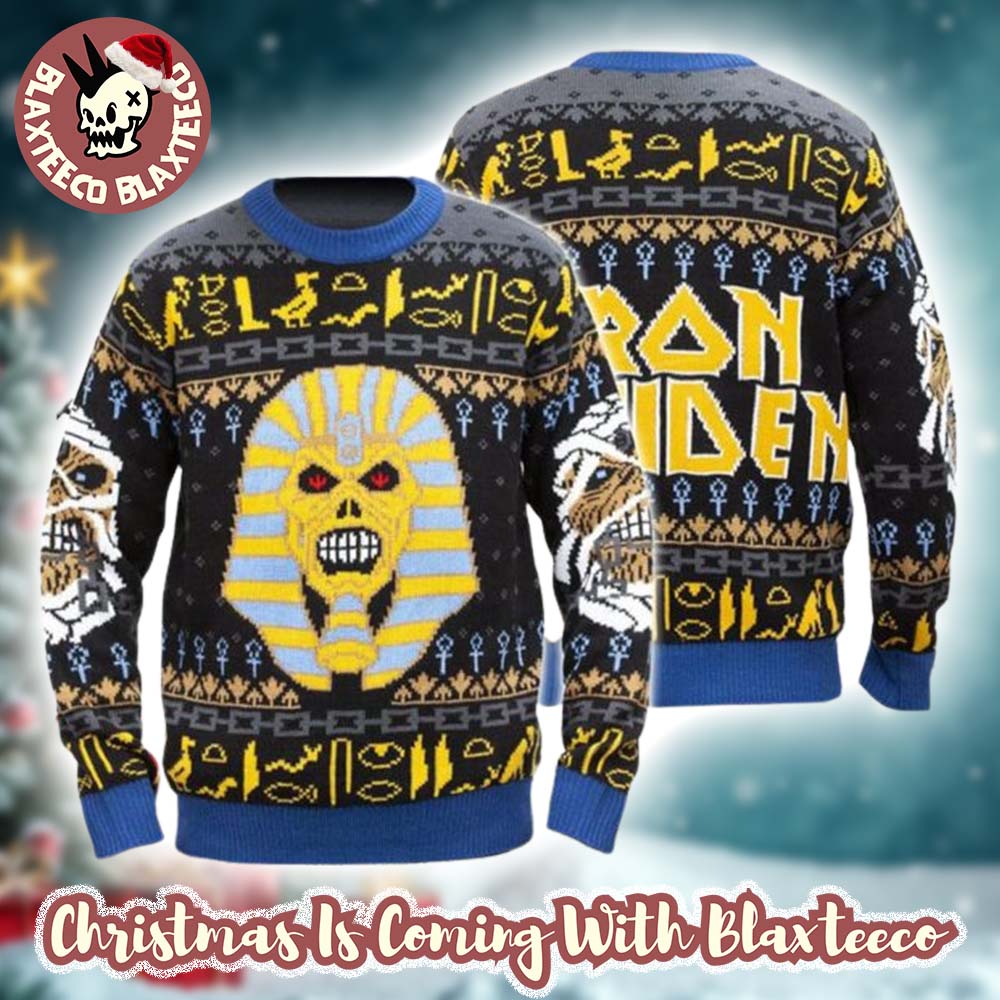 Iron Maiden Pharaoh Eddie And The Mummy Powerslave Album Ugly Christmas Sweater Iron Maiden Pharaoh Eddie And The Mummy Powerslave Album Ugly Christmas Sweater