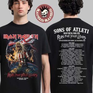 Iron Maiden Run For Your Lives World Tour 2025 2026 Sons Of Atleti Heavy Metal Fans ATM Eddie Atletico de Madrid Two Sided T-Shirt