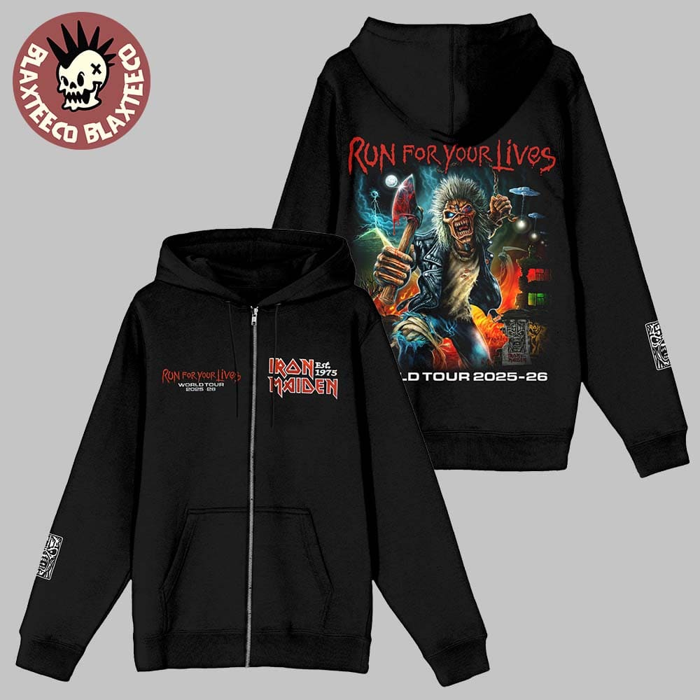 Iron Maiden Run For Your Lives World Tour 2025 2026 Zip Hoodie Iron Maiden Run For Your Lives World Tour 2025 2026 Zip Hoodie