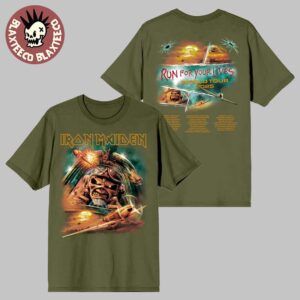 Iron Maiden Run For Your Lives World Tour 2025 Aces High Death Defying Eddie Two Sided Green T-Shirt