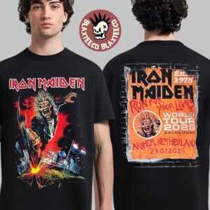 Iron Maiden Run For Your Lives World Tour 2025 Arnhem Netherland Dutch Exclusive Merch Tee At Gelredome On July 23 2025 Eddie Chop The Land T-Shirt