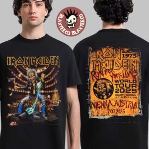Iron Maiden Run For Your Lives World Tour 2025 Vienna Austria Exclusive Merch Tee At Ernst Happel Stadium On July 17 2025 Eddie Suck The Soul Two Sided T-Shirt