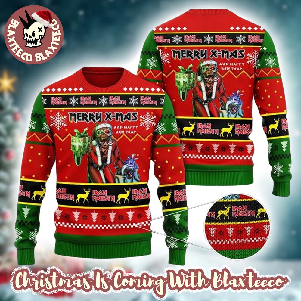 Iron Maiden Santa Eddie Merry Xmas And Happy New Year 2025 Holiday Gift Knitted Ugly Christmas Sweater Iron Maiden Santa Eddie Merry Xmas And Happy New Year 2025 Holiday Gift Knitted Ugly Christmas Sweater