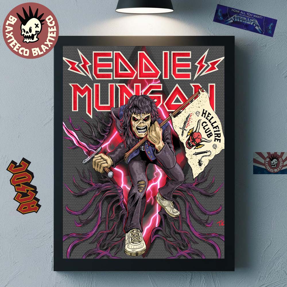 Iron Maiden X The Stranger Things Eddie As Eddie Munson With Hellfire Club Flag And Sword Home Decor Poster Canvas Iron Maiden X The Stranger Things Eddie As Eddie Munson With Hellfire Club Flag And Sword Home Decor Poster Canvas