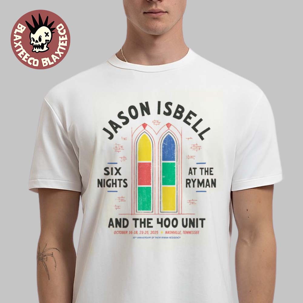 Jason Isbell And The 400 Unit 10th Anniversary Residency October 2025 City Dates Six Nights At The Ryman Merch Stained Glass Window Art T-Shirt Jason Isbell And The 400 Unit 10th Anniversary Residency October 2025 City Dates Six Nights At The Ryman Merch Stained Glass Window Art T-Shirt