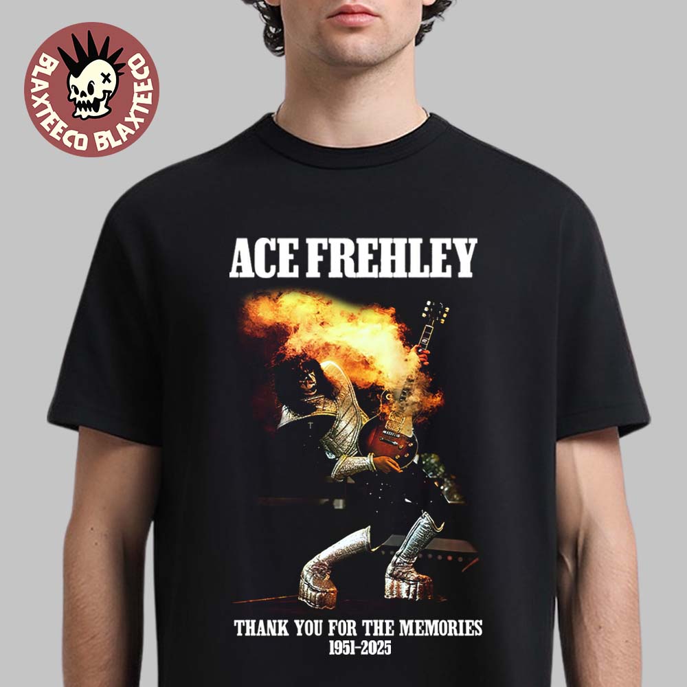 Kiss Ace Frehley Rest In Peace 1951-2025 Signature Photo Thank You For The Memories T-Shirt