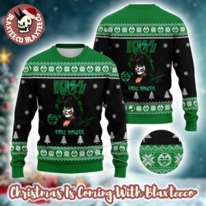 Kiss Band Eric Singer Signature Gift For Fans Green Knitted Ugly Christmas Sweater