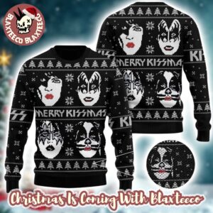 Kiss Band Funny Member Faces Classic Black Ugly Christmas Sweater