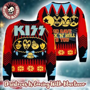 Kiss God Gave Rock N Roll To You Festive Band Portrait Art 2025 Holiday Sweater Christmas Jumper