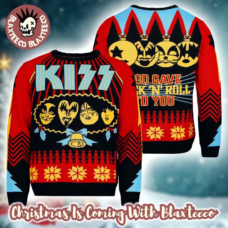 Kiss God Gave Rock N Roll To You Festive Band Portrait Art 2025 Holiday Sweater Christmas Jumper wuDkS o0ftiu.jpg