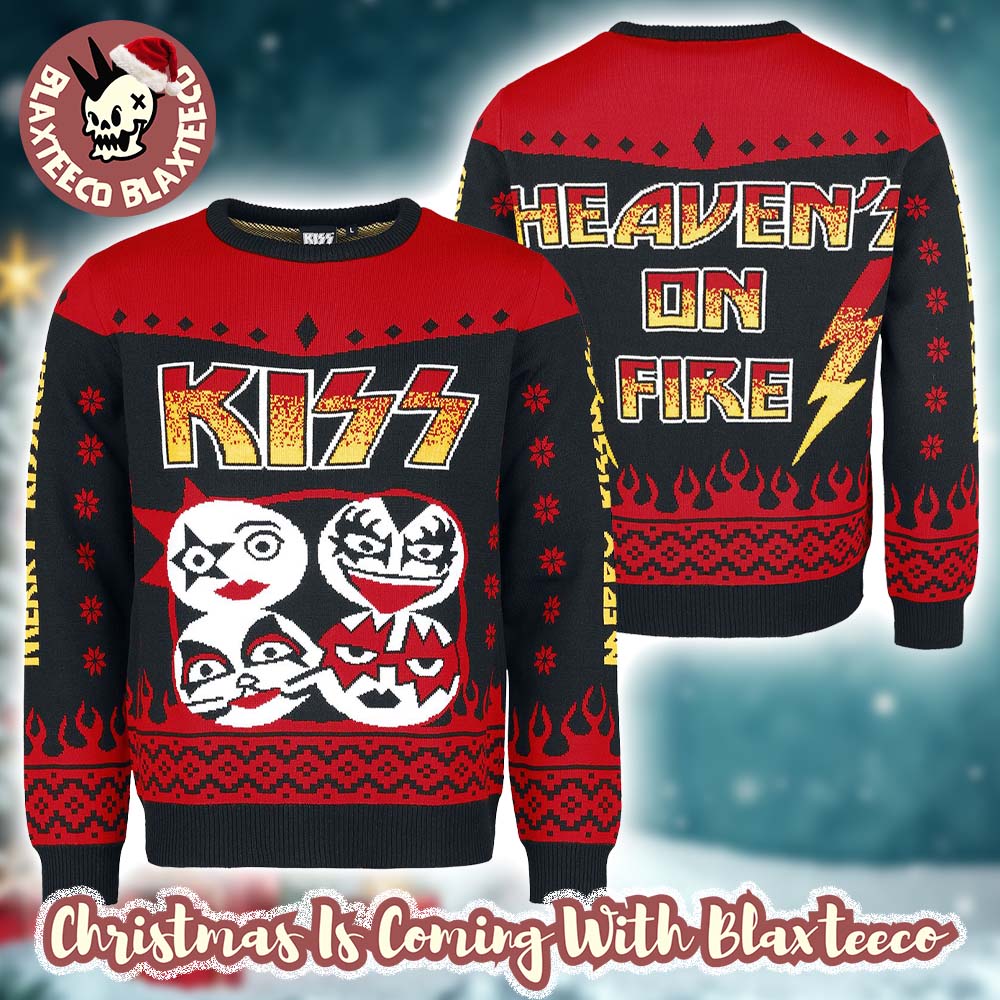 Kiss Heaven On Fire Band Members Faces Logo Ugly Christmas Sweater Kiss Heaven On Fire Band Members Faces Logo Ugly Christmas Sweater