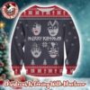 Kiss Merry Kissmas Funny Faces With Santa Hat Knitted Red Ugly Christmas Sweater
