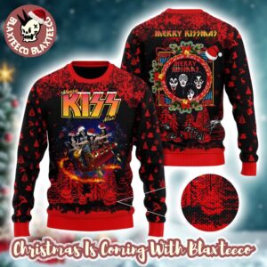 Kiss Merry Kissmas Rock And Roll In The Reindeer Sleigh Ugly Christmas Sweater