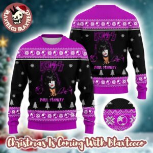 Kiss Paul Stanley With Signature Purple Knitted Ugly Christmas Sweater Gift For Fans
