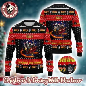 Kiss Rock Band On Sleigh Merry Kissmas Ugly Christmas Sweater 2025