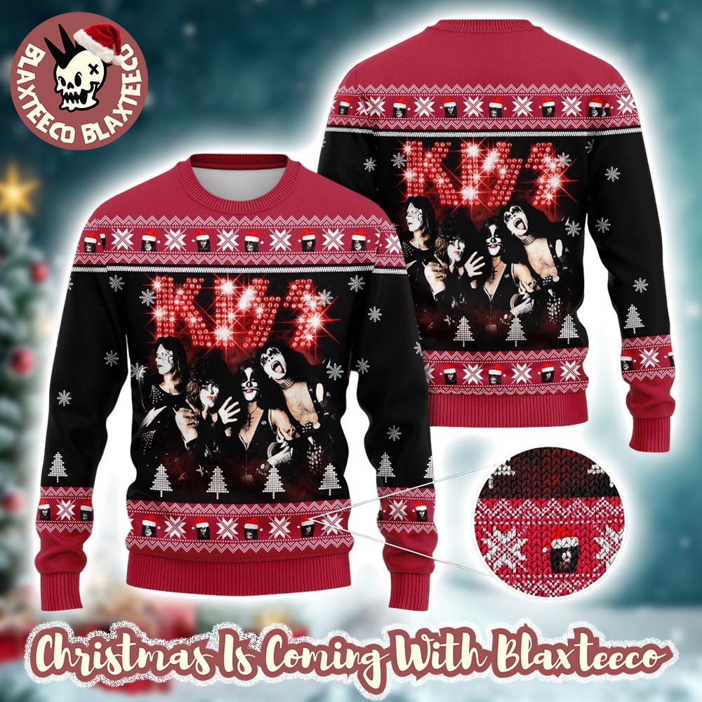 Kiss Rock Fan Lover Gift For Holiday 2025 Sparkle Logo Ugly Christmas Sweater